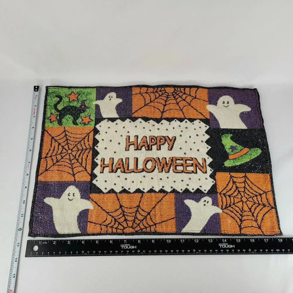 Vintage 90s Halloween Placemats Set of 2 Tapestry Woven Witchy Whimsigoth 2000s